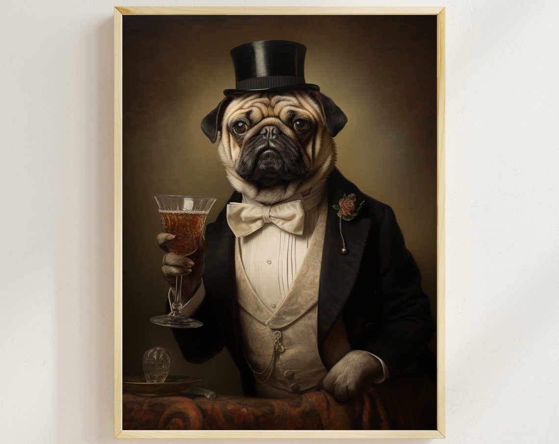 Aristocratic Pug Funny Animal Print Quirky Animal Art Dog Humour Dog Portrait Wall Art Renaissance Dog Painting Funny Pet Lover Gift