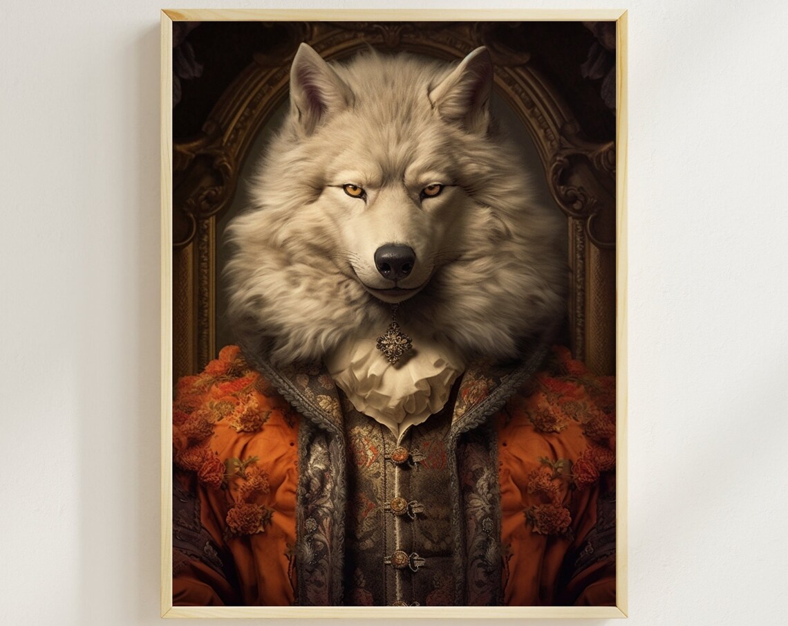 Regal White Wolf Renaissance Portrait Funny Royal Animal Poster