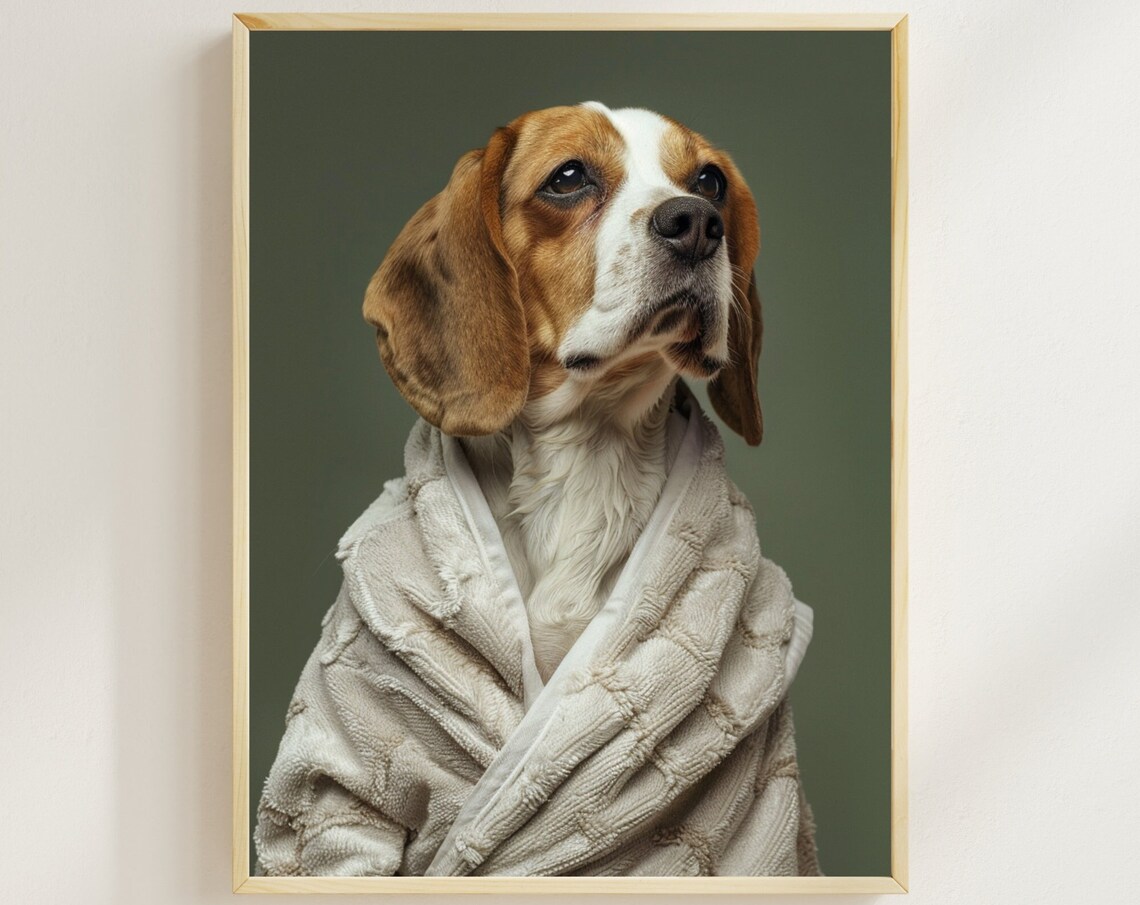 Beagle Wrapped In Towel Cute After Bath Dog Portrait Poster Art