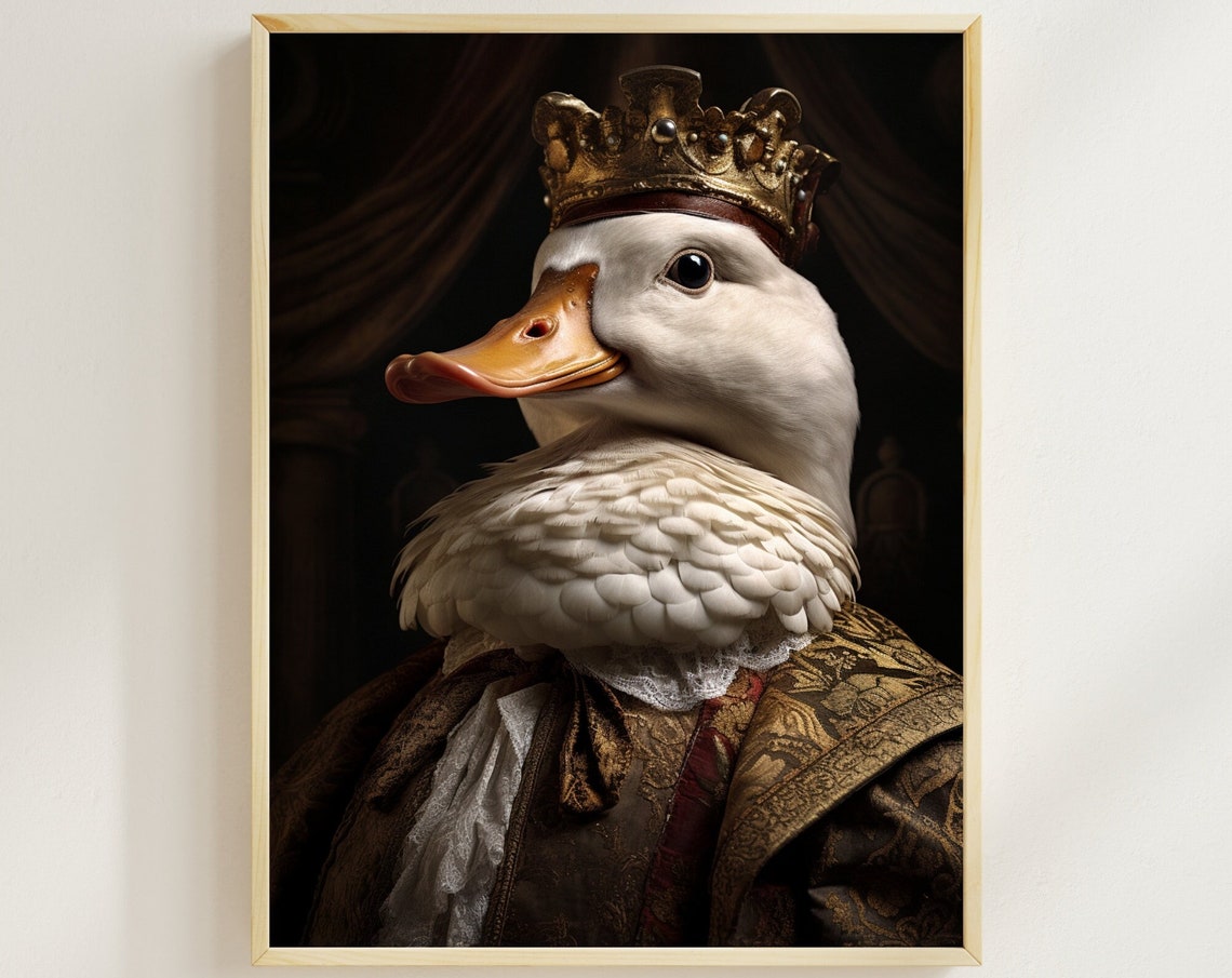 Aristocratic Duck Wearing Gold Crown Royal Victorian Portrait Poster