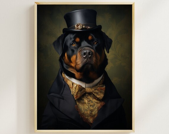Aristocratic Rottweiler Funny Animal Wall Decor Renaissance Painting Rottweiler Print Quirky Animal Art Home Decor Ai Art
