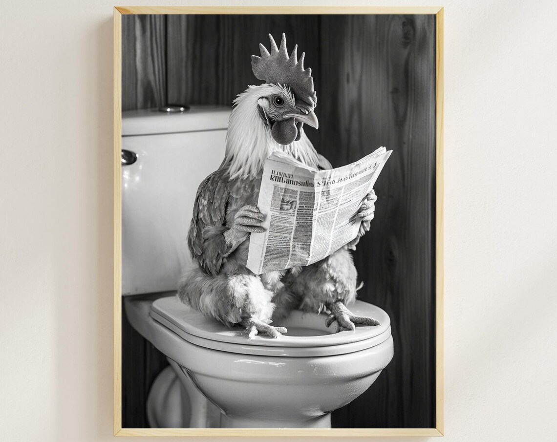 Chicken On The Toilet Vintage Bathroom Humor Art Print