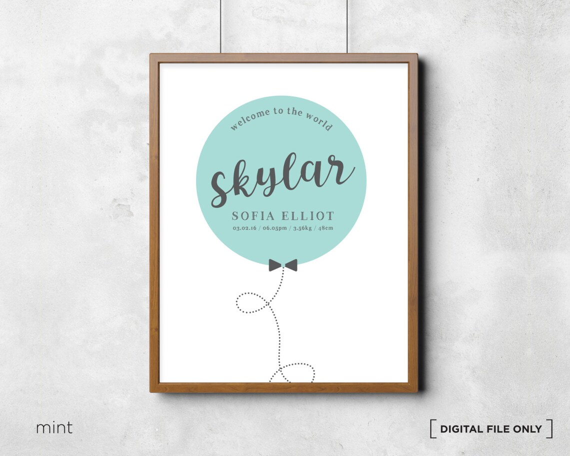 Pink Balloon Baby Girl Birth Announcement Nursery Decor Wall Art - Image 4