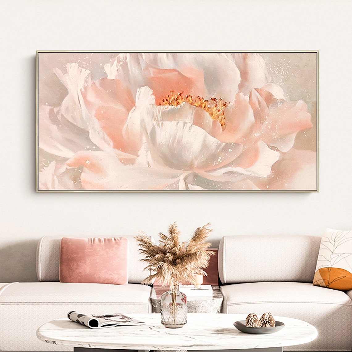 Blush Pink Peony Flower Close Up Panoramic Floral Art Poster - Image 5