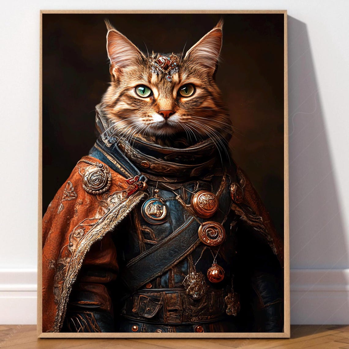 Aristocratic Cat In Armor Cape Renaissance Noble Pet Portrait Poster