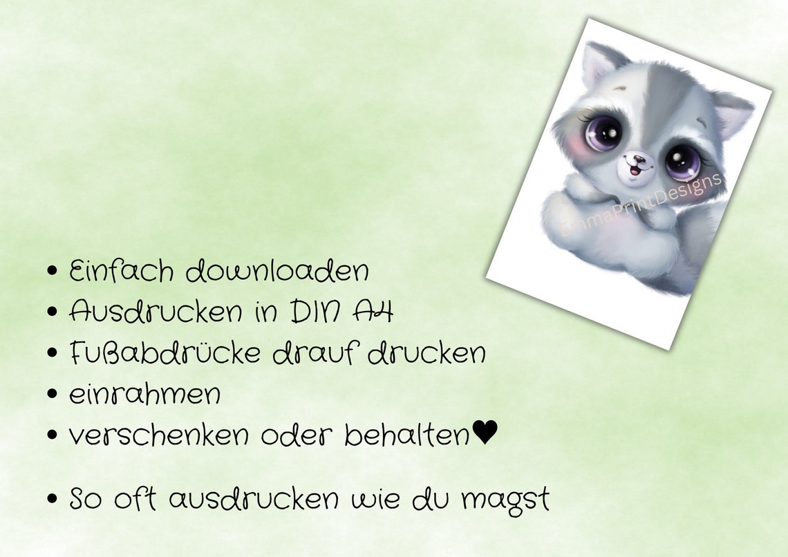 Cute Raccoon With Baby Footprint Belly Nursery Keepsake Poster - Image 4