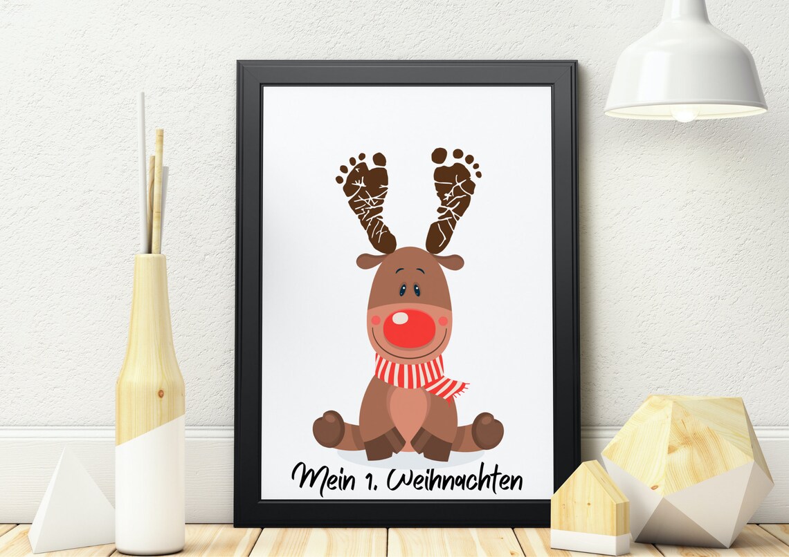 My First Christmas Reindeer Footprint Baby Holiday Keepsake Art Poster - Image 4