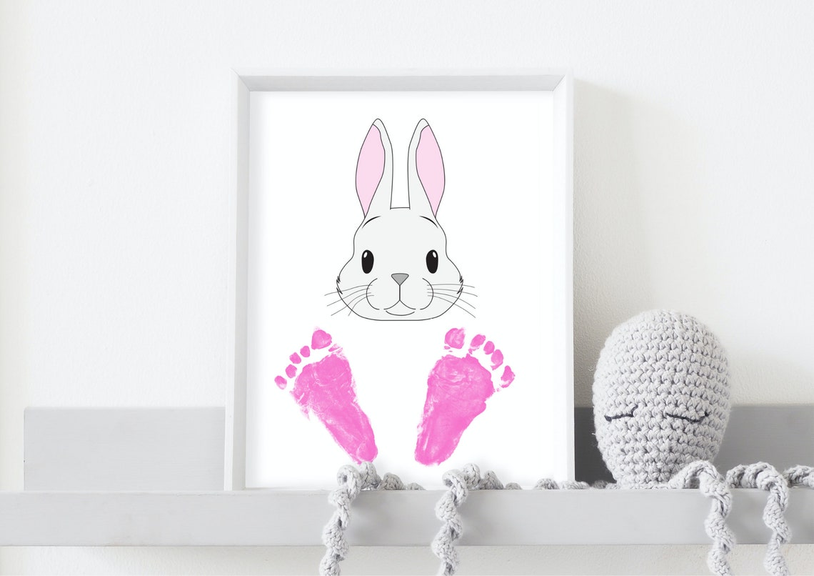 Easter Bunny Face With Baby Footprint Spring Keepsake Poster - Image 4