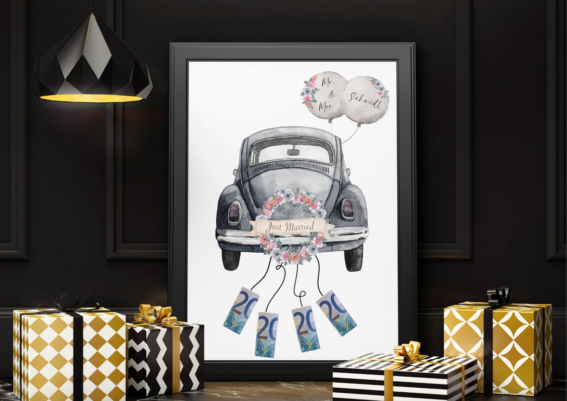 Just Married Classic Wedding Car Money Gift Idea Printable Poster - Image 2