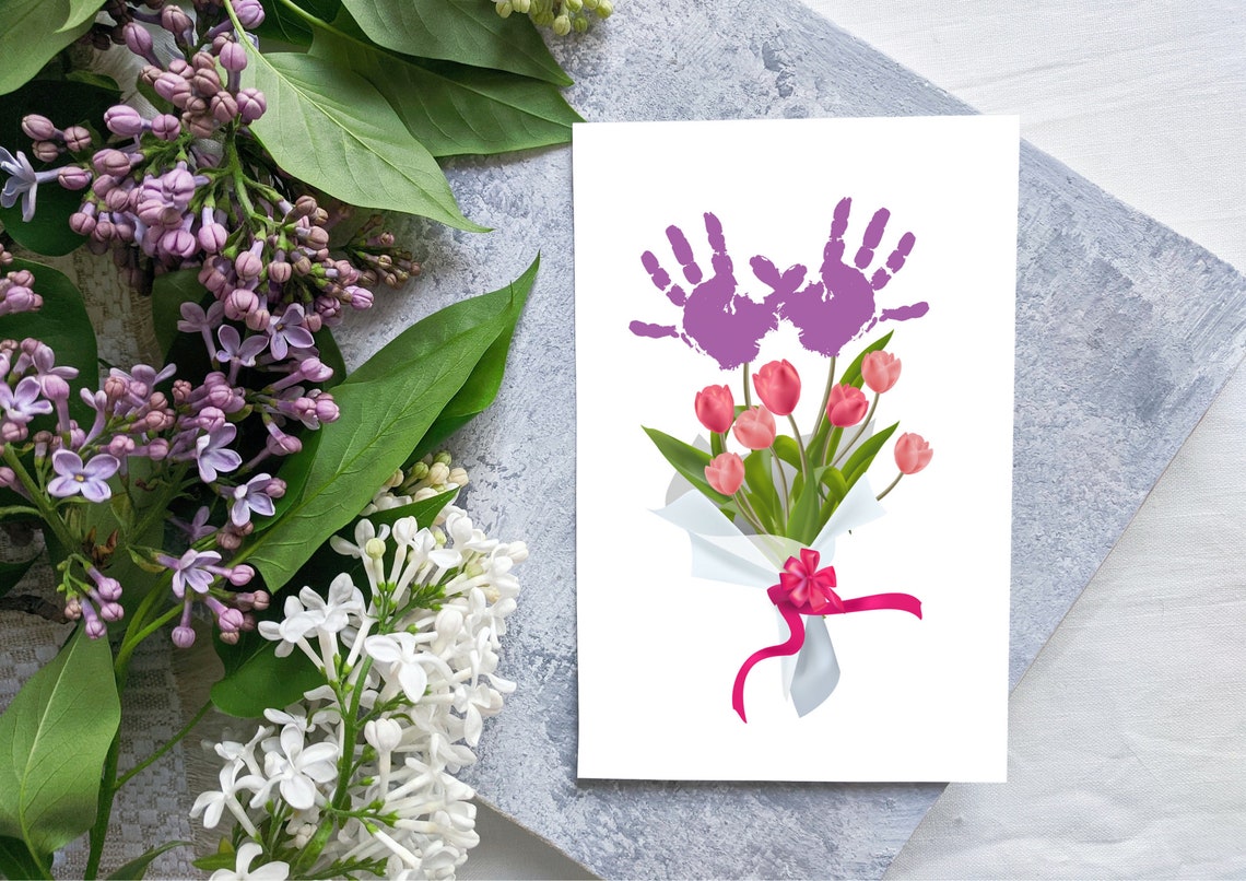 Pink Tulip Handprint Bouquet Mother Gift Nursery Keepsake Art Poster - Image 2
