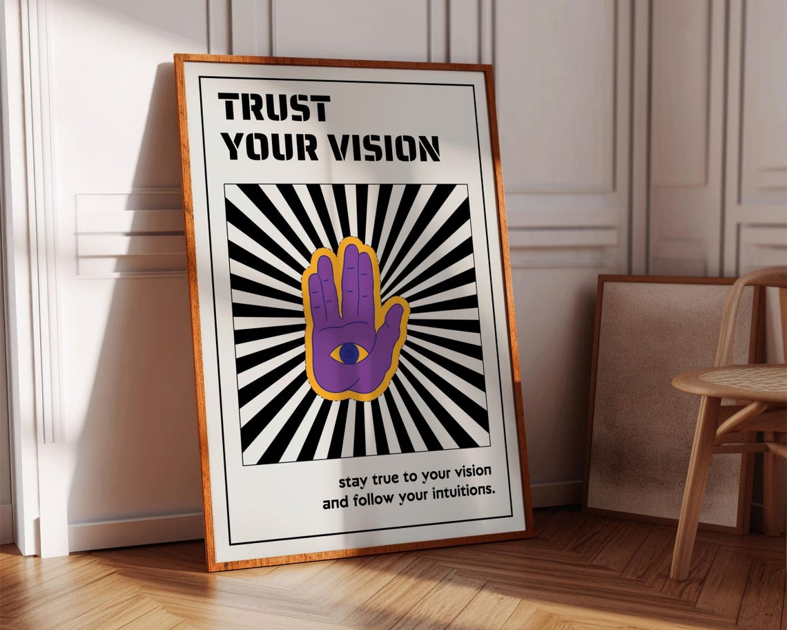 Trust Your Vision Purple Hamsa Hand Evil Eye Sunburst Quote Poster - Image 6