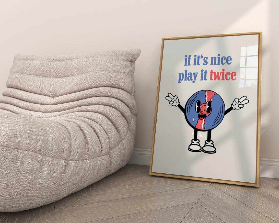 If Its Nice Play It Twice Retro Vinyl Record Mascot Music Room Poster - Image 6