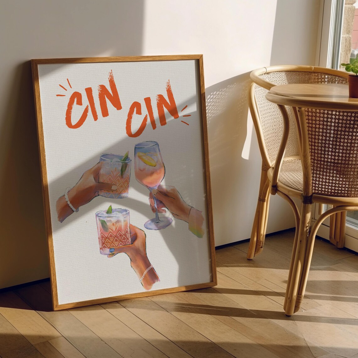 Cin Cin Cheers Toast Cocktail Bar Cart Orange Art Spritz Poster - Image 7