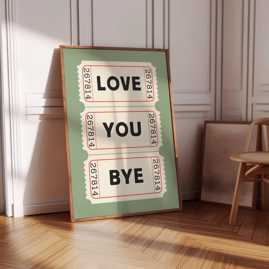 Love You Bye Retro Ticket Art Print, Hallway Decor - Image 5
