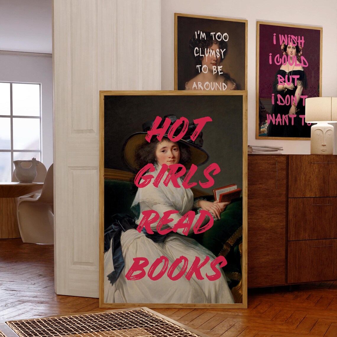 Hot Girls Read Books Vintage Portrait Pink Brush Quote Poster - Image 8