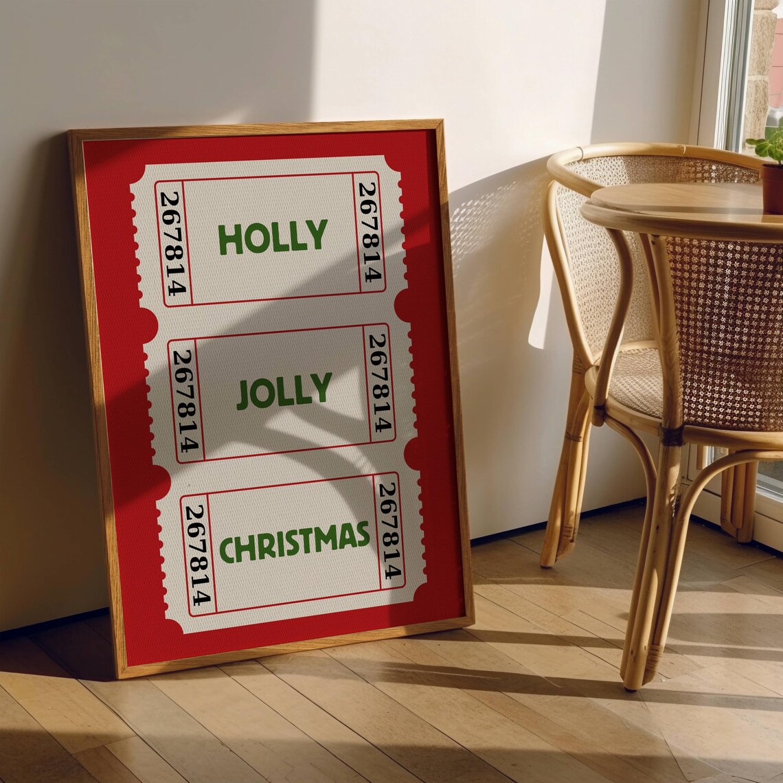 Holly Jolly Christmas Retro Tickets Red Holiday Trendy Quote Poster - Image 2