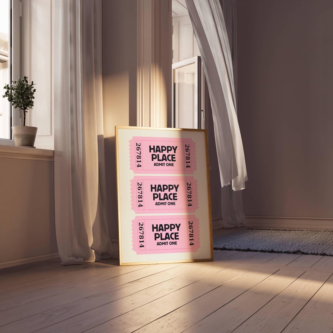 Happy Place Admit One Pink Retro Tickets Trendy Quote Poster - Image 3