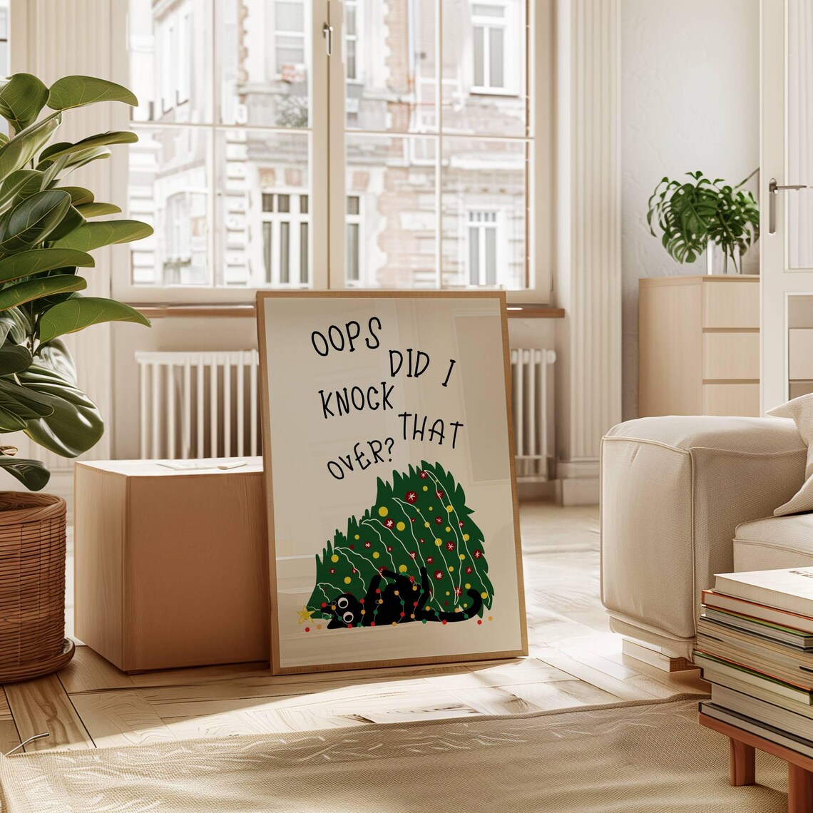 Funny Christmas Tree And Black Cat Art Print - Image 7