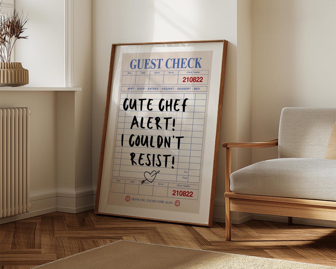 Cute Chef Alert Guest Check Print Trendy Wall Art Prints Kitchen Wall Art Retro Art Print Funky Decor Dining Room Poster Print - Image 5