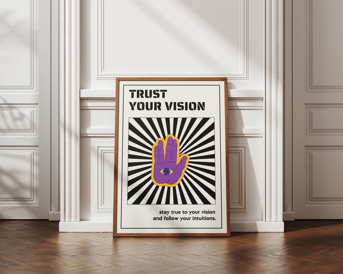 Trust Your Vision Purple Hamsa Hand Evil Eye Sunburst Quote Poster - Image 3
