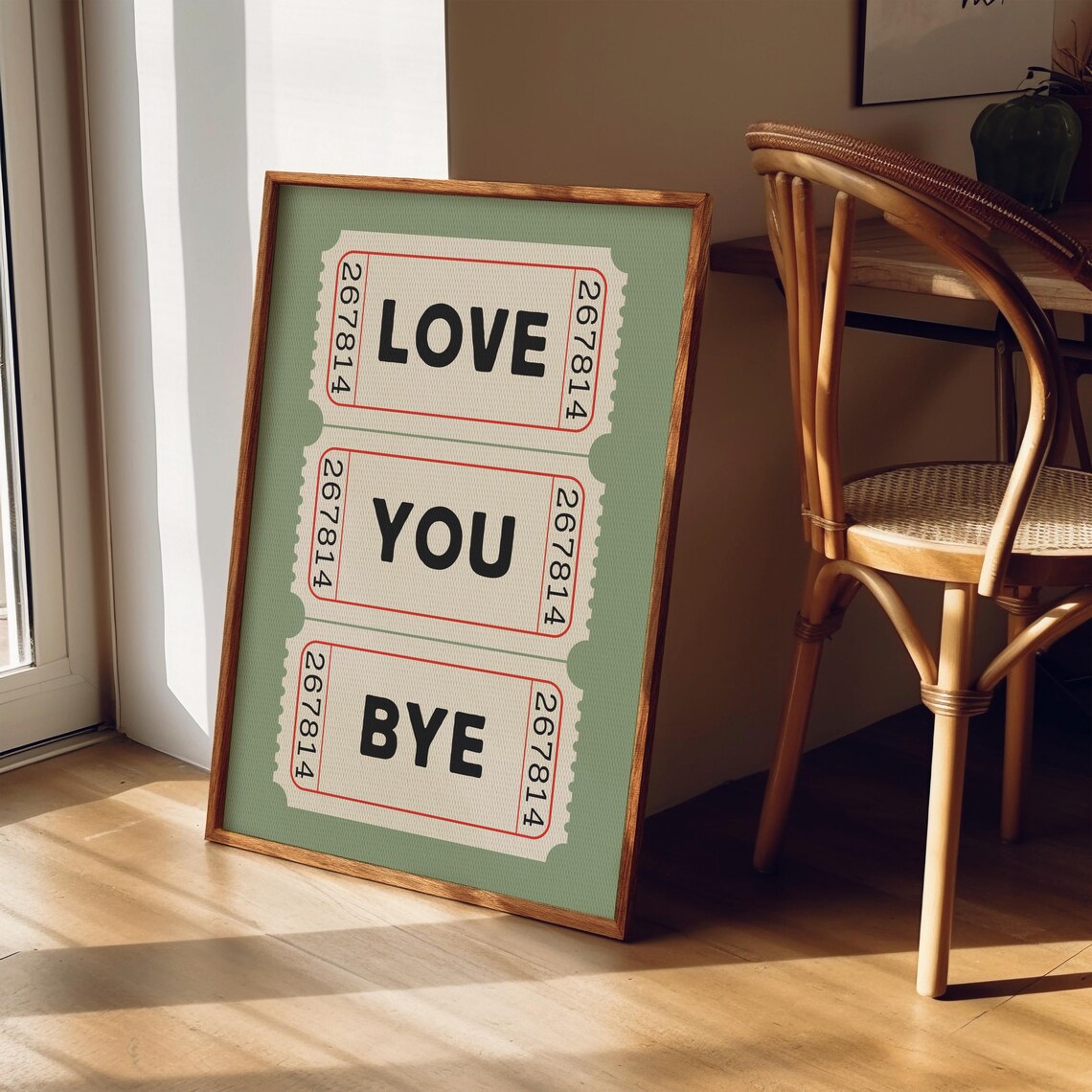 Love You Bye Retro Ticket Art Print, Hallway Decor - Image 4