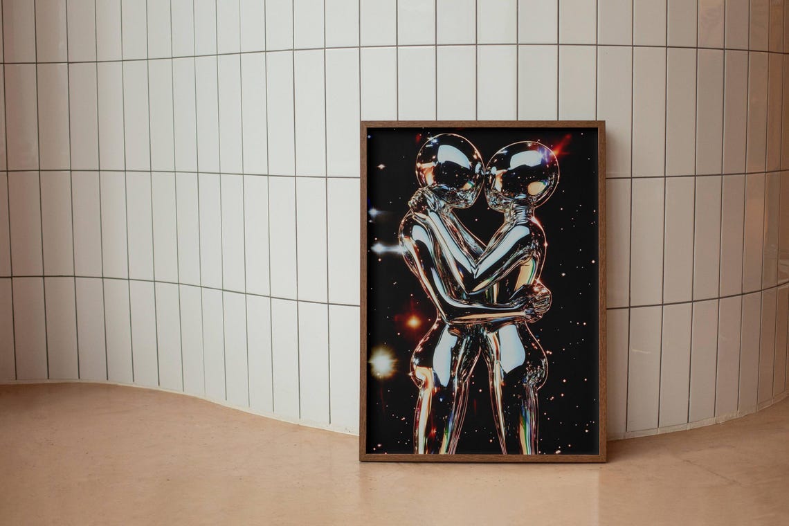 Psychedelic Alien Astronauts Embrace Chrome Space Surrealism Poster - Image 6