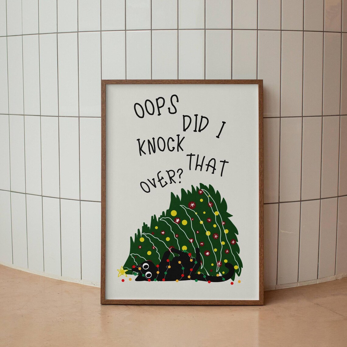 Funny Christmas Tree And Black Cat Art Print - Image 5