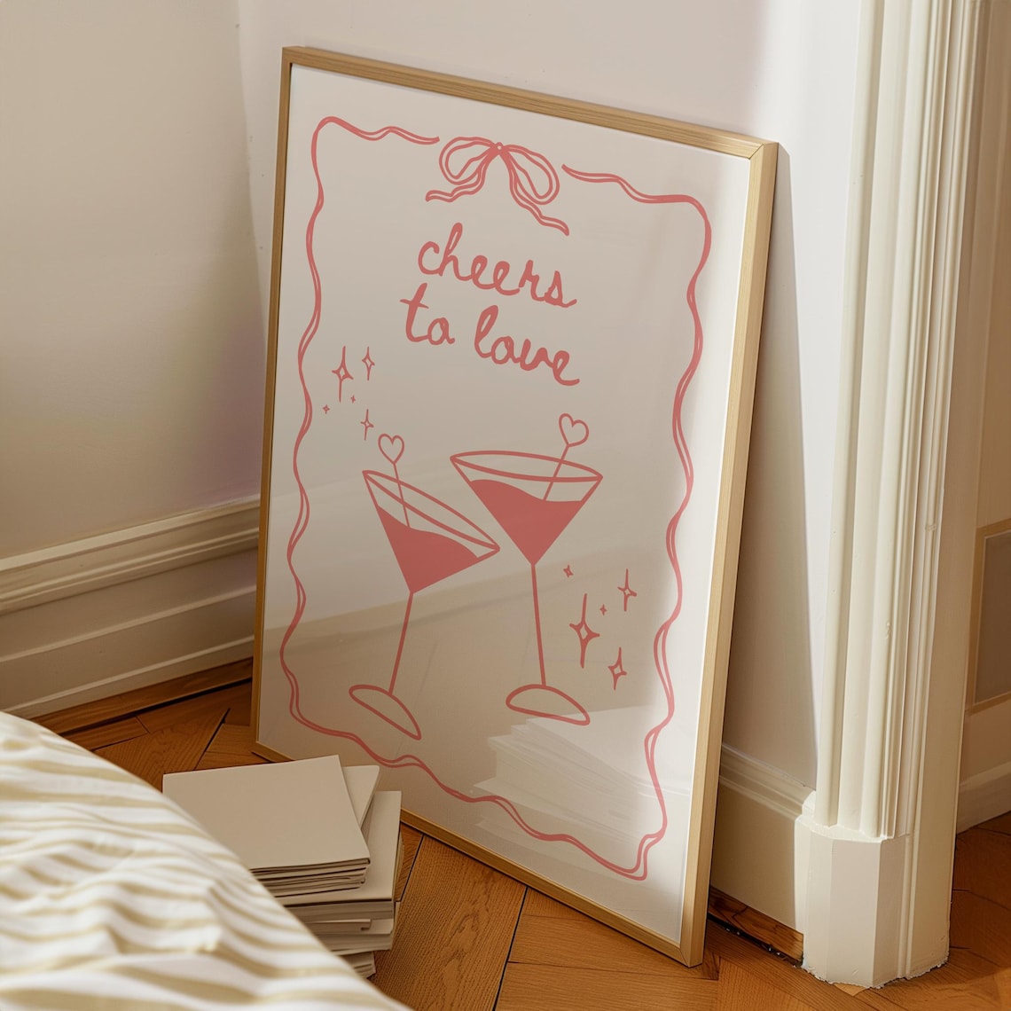 Cheers To Love Pink Martini Cocktail Glasses Girly Bar Cart Poster