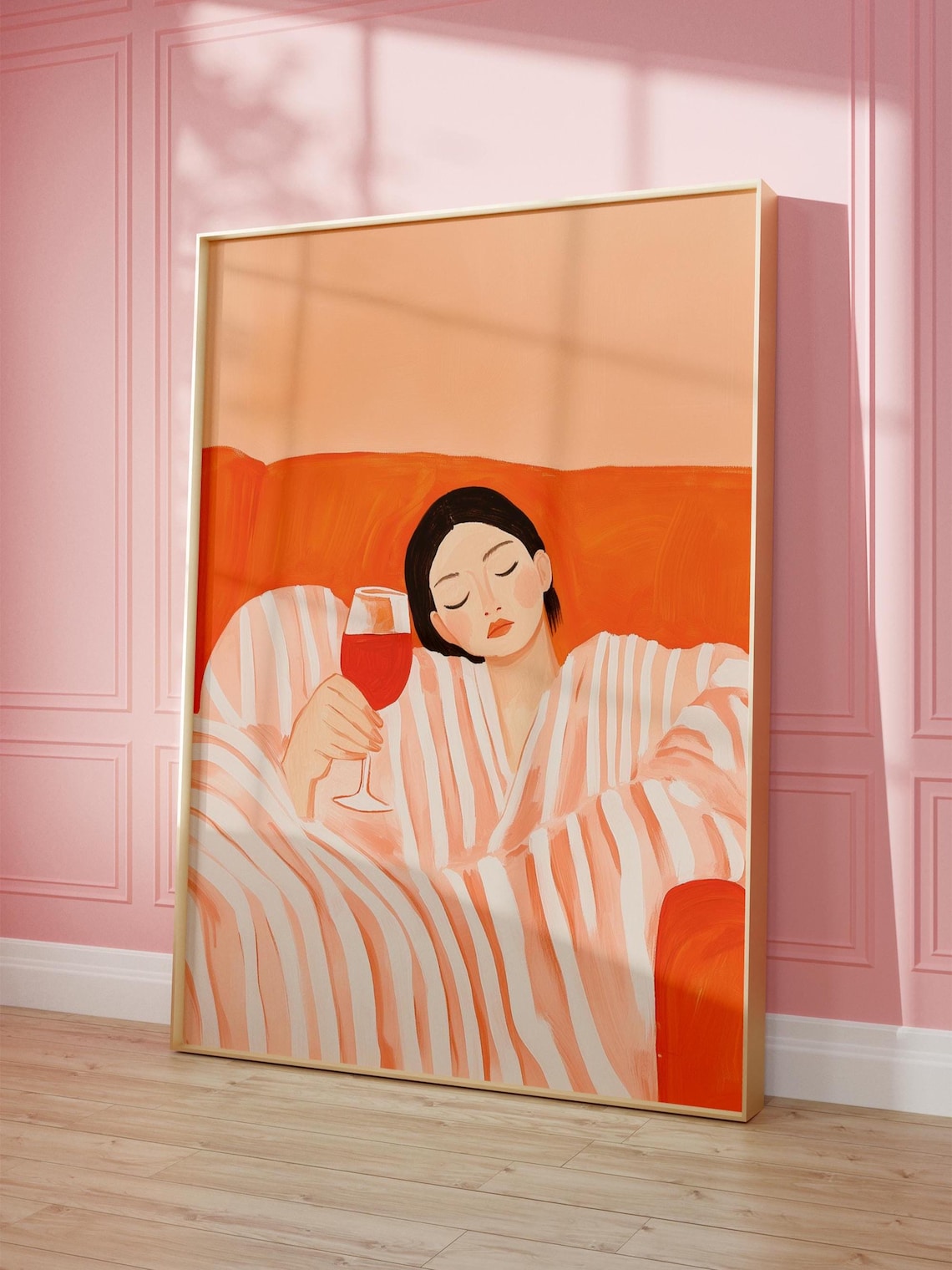 Burnt Orange Woman Relaxing With Wine Art Print