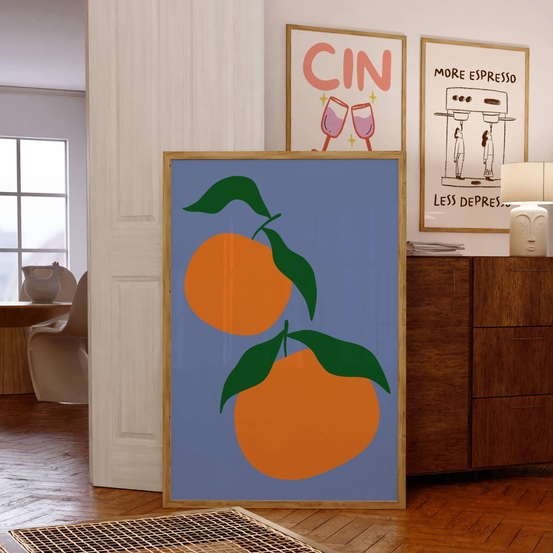 Two Oranges Bold Pop Style Blue Background Kitchen Art Poster - Image 6
