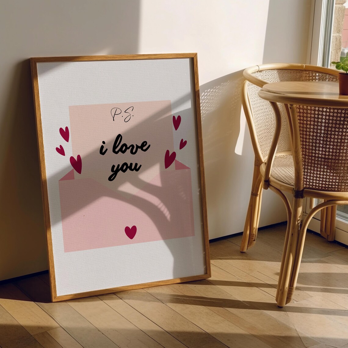 PS I Love You Sweet Pink Love Letter Envelope Hearts Cute Poster - Image 4