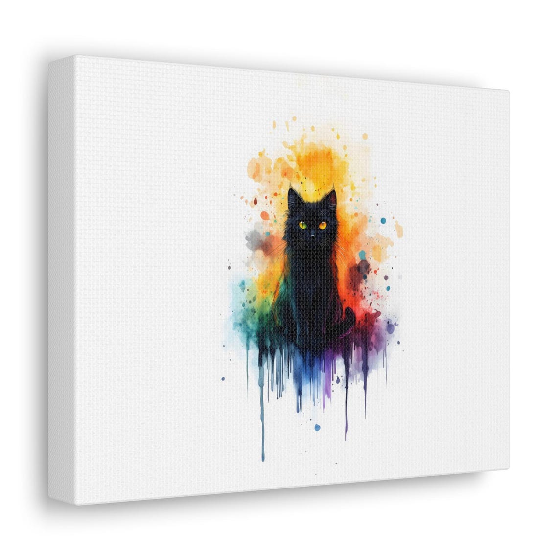 Black Cat Sitting in Rainbow Paint Splash Watercolor Art Poster - Image 3