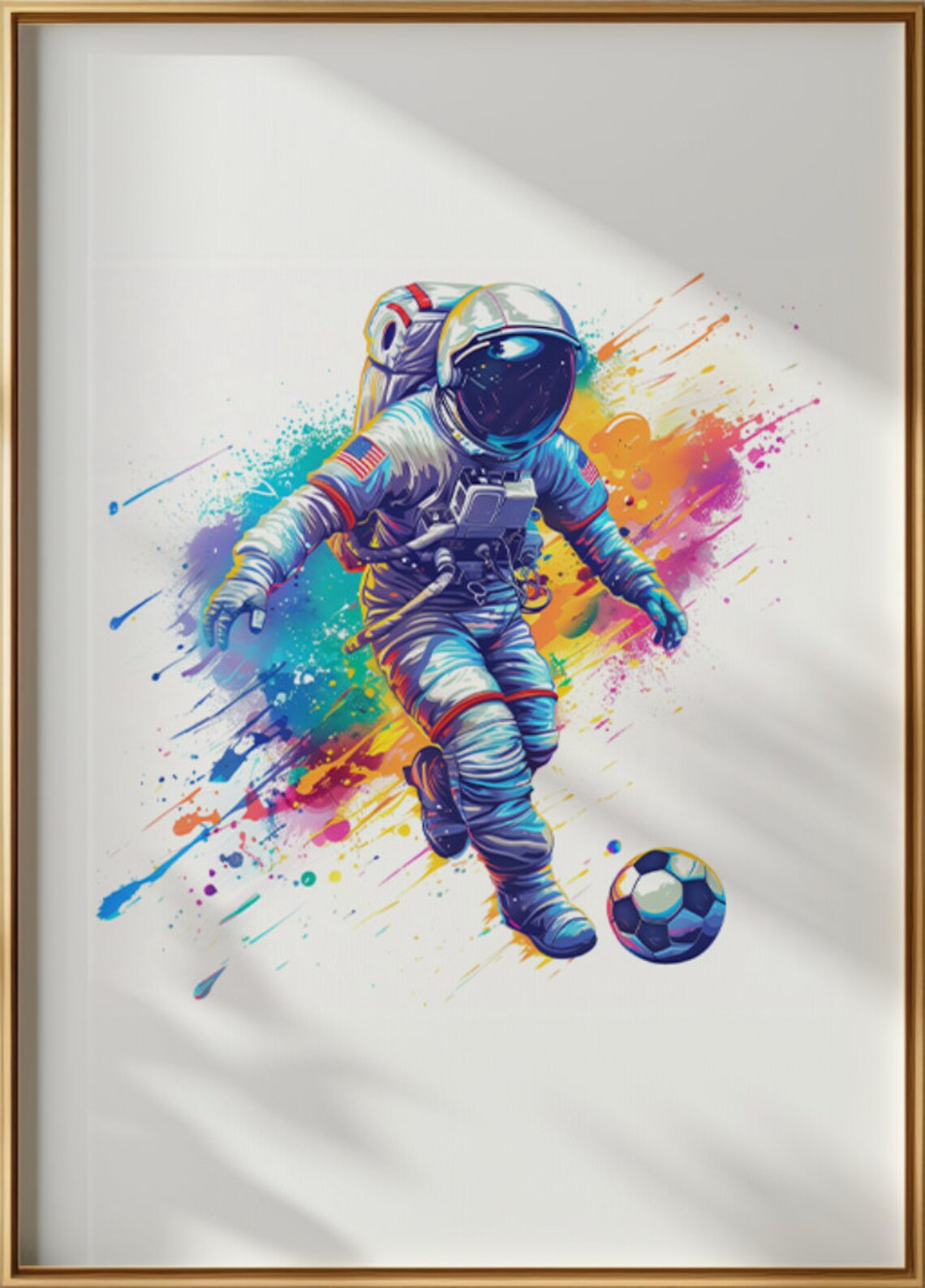 Astronaut Soccer Player Colorful Space Art Watercolor Poster - Image 2