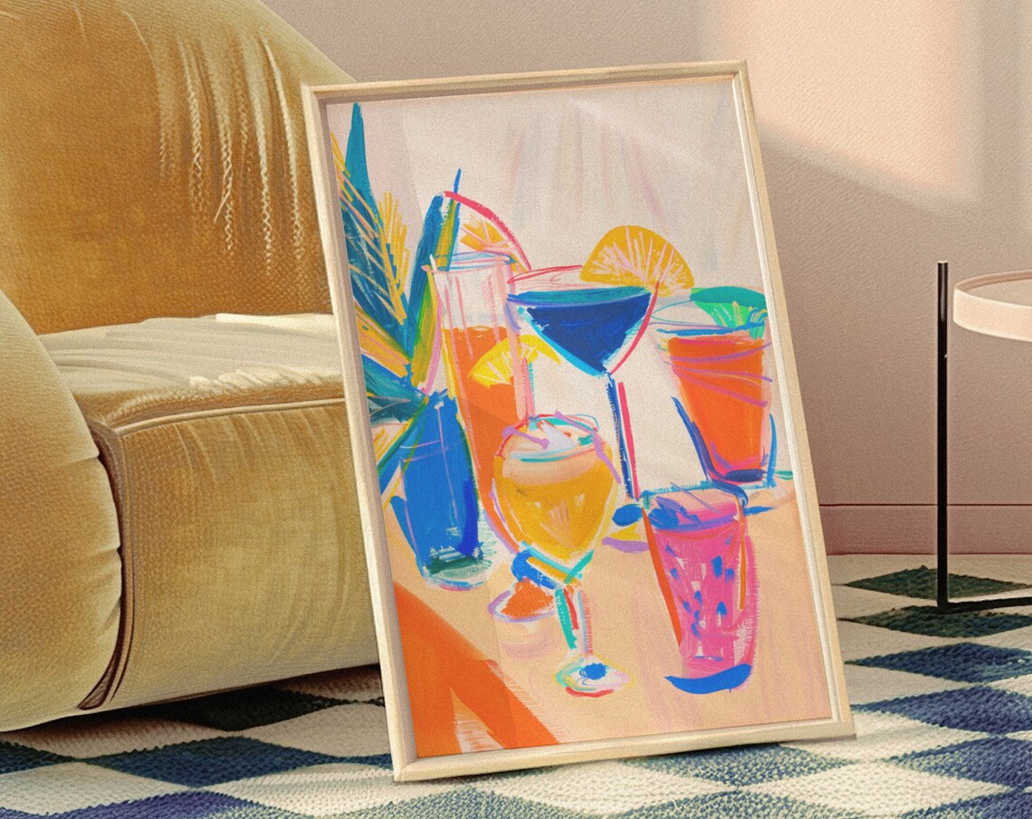 Colorful Cocktail Drinks Tabletop Orange Blue Bar Art Poster - Image 8
