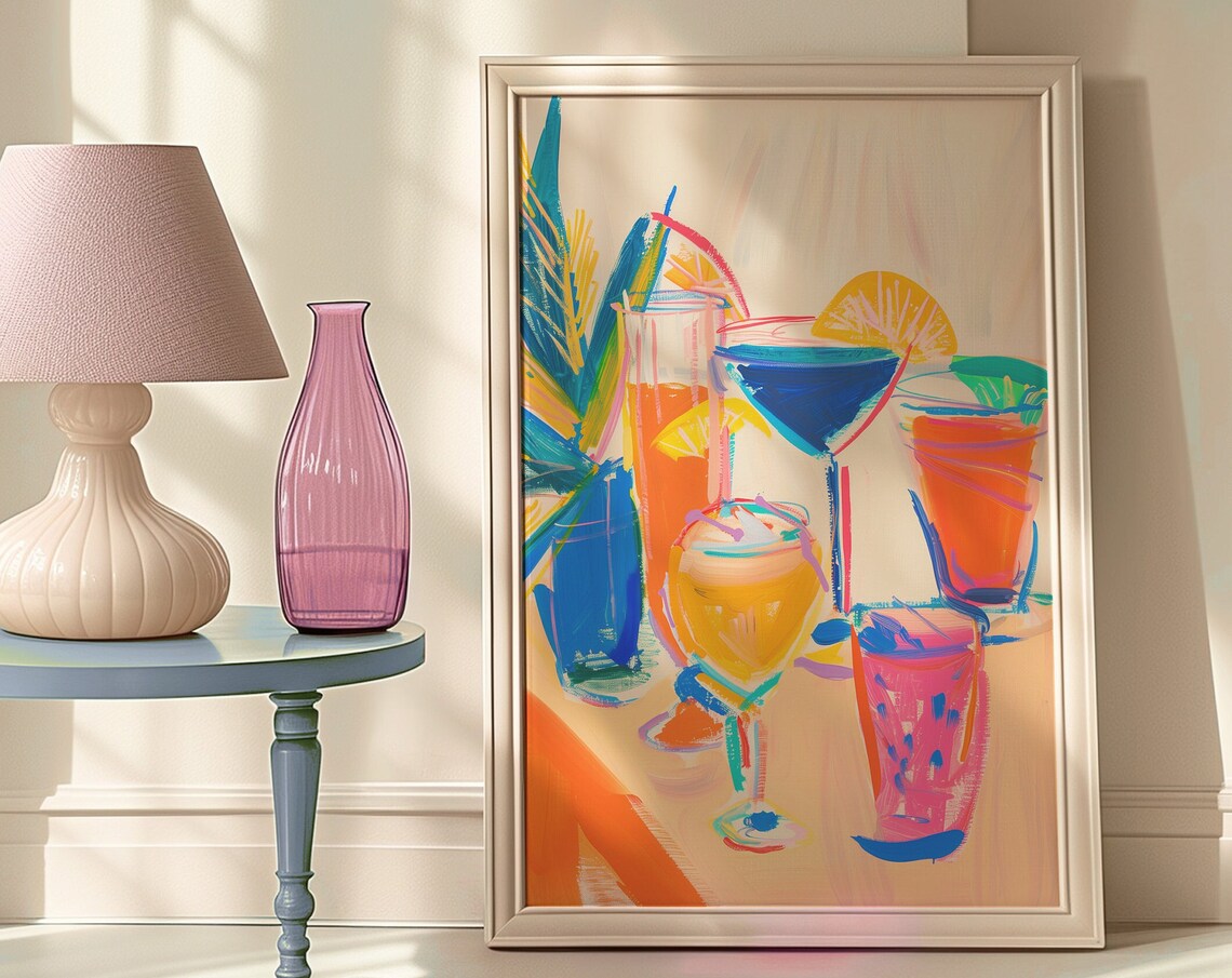 Colorful Cocktail Drinks Tabletop Orange Blue Bar Art Poster - Image 7