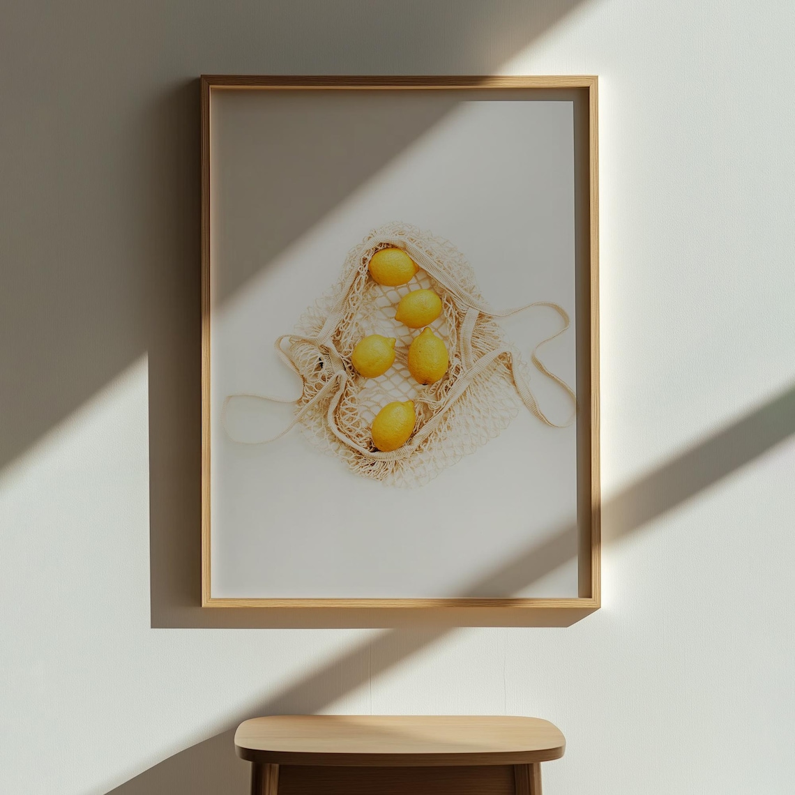 Lemon Kitchen Wall Art Minimalist Fruit Photography Print Yellow Lemons In Mesh Bag Modern Mediterranean Decor