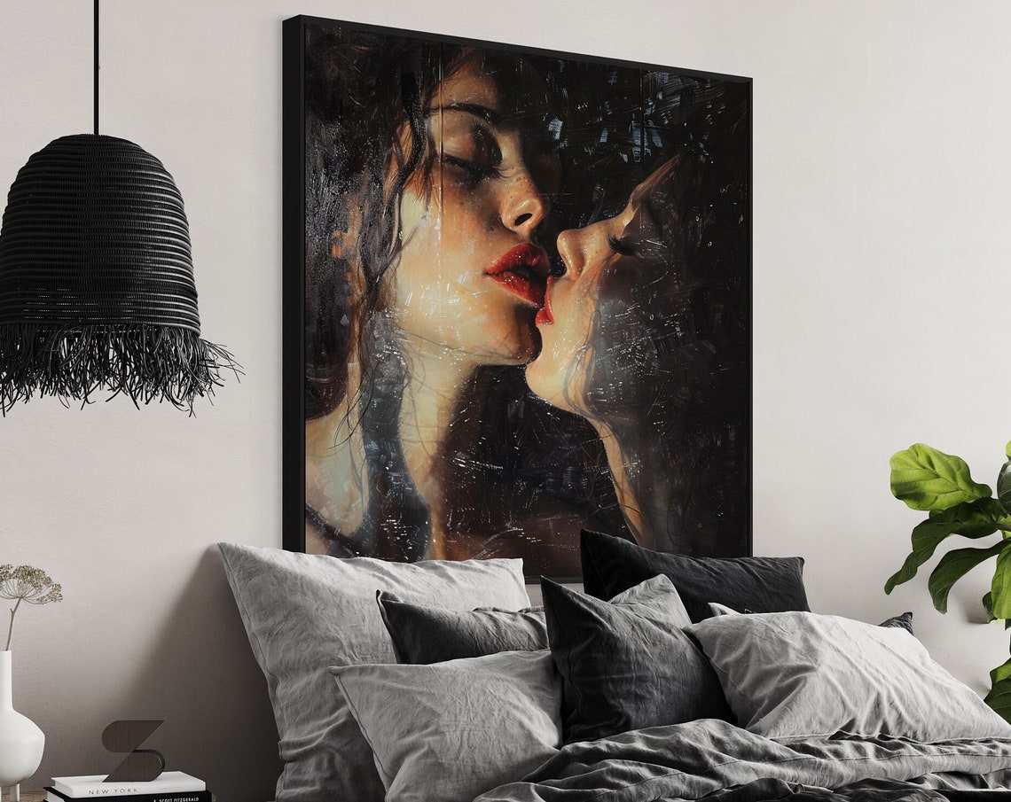 Romantic Kiss Dark Moody Passionate Dramatic Intimate Wall Art - Image 5