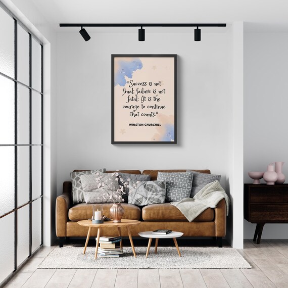 Winston Churchill Quote Wall Art Success Courage Inspirational Print Floral Pastel Home Decor Motivational Office Gift