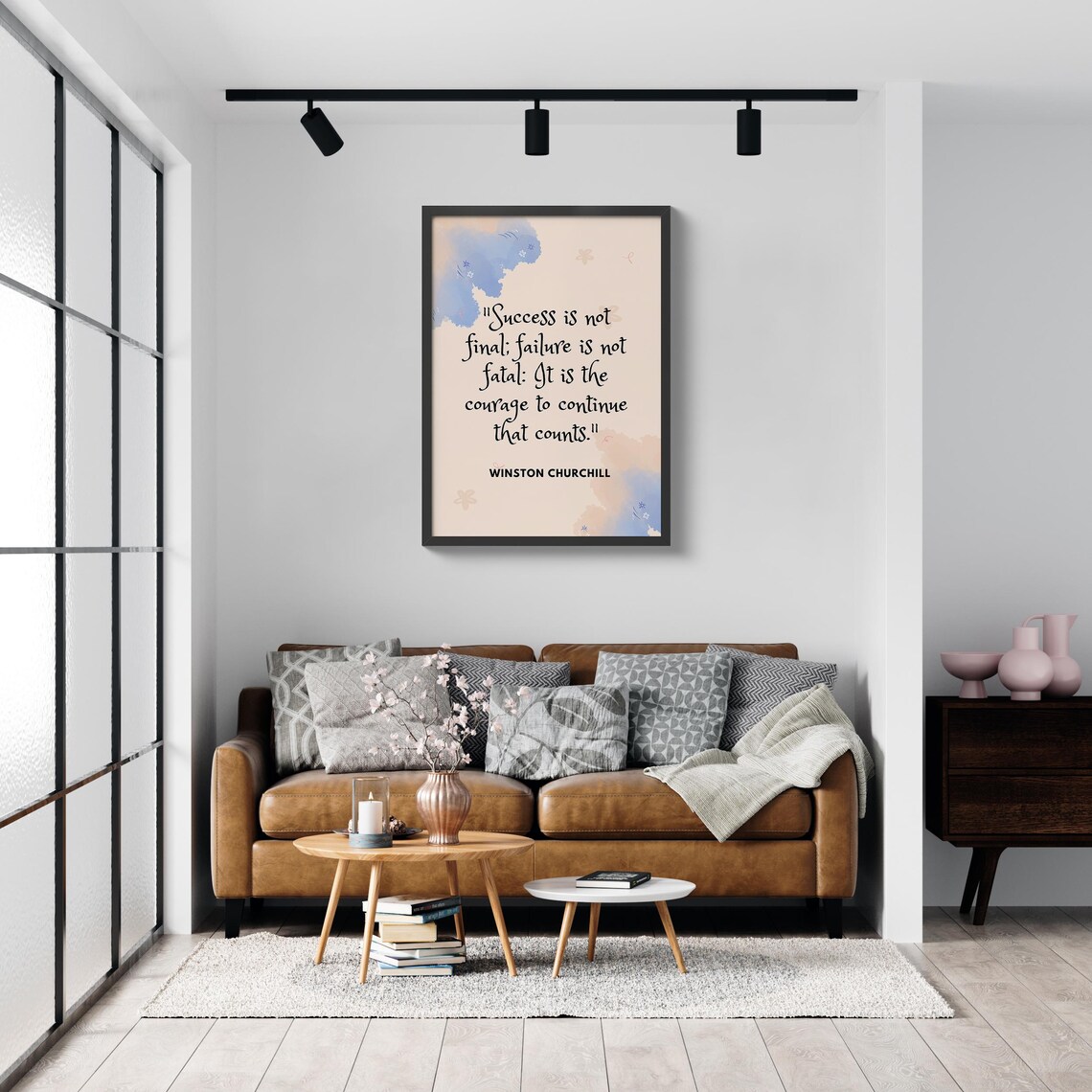 Winston Churchill Courage To Continue Quote Poster Pastel Floral Watercolor