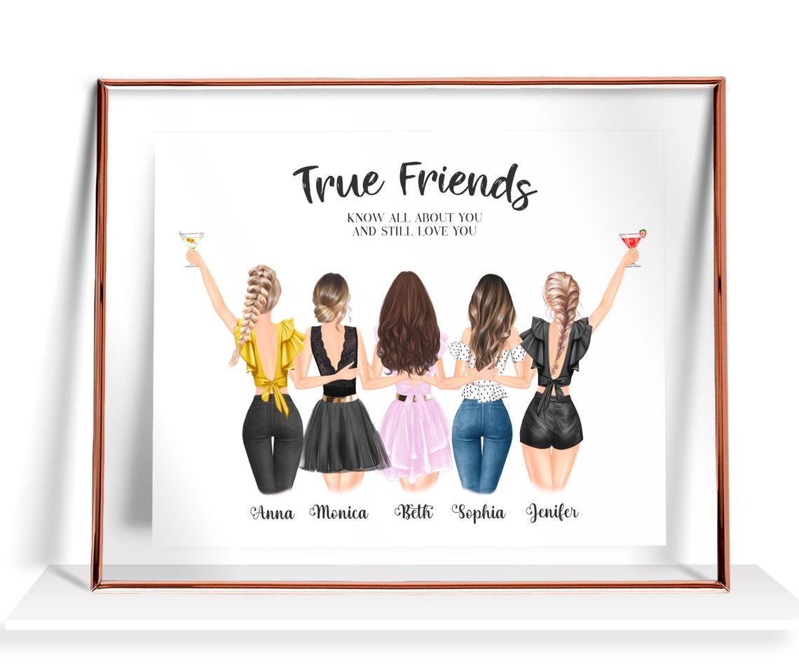 Friendship Print Best Friend Gift For Her Five Friends Gift For Best Friend Custom Friendship Gift Best Friend Gifts 5 Best Friends Picture