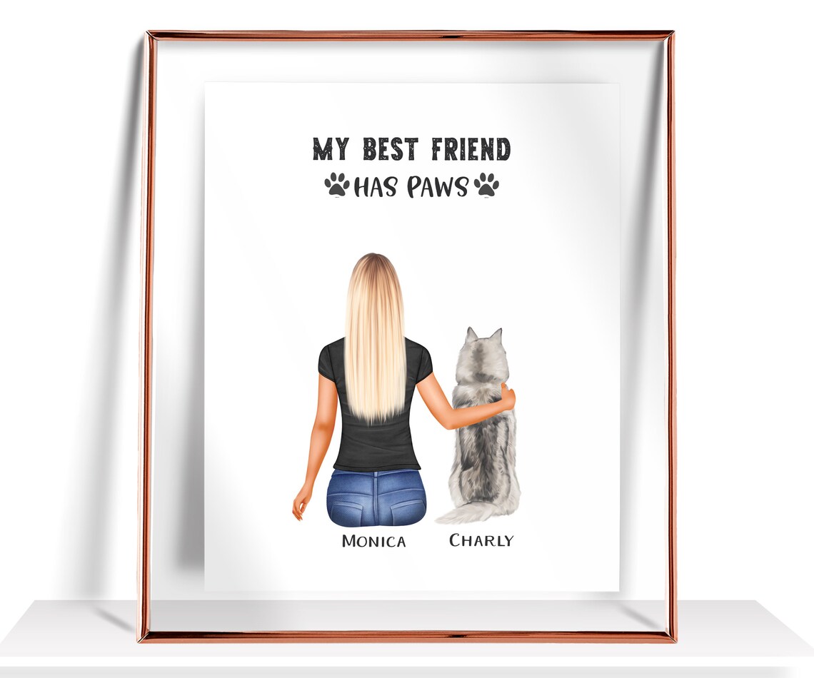 'My Best Friend Has Paws' Woman and Fluffy Gray Cat Lover Poster