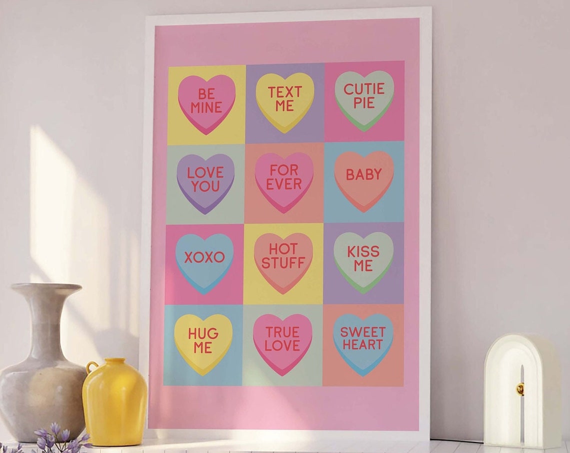 Candy Hearts Conversation Hearts Grid Valentines Day Art Poster