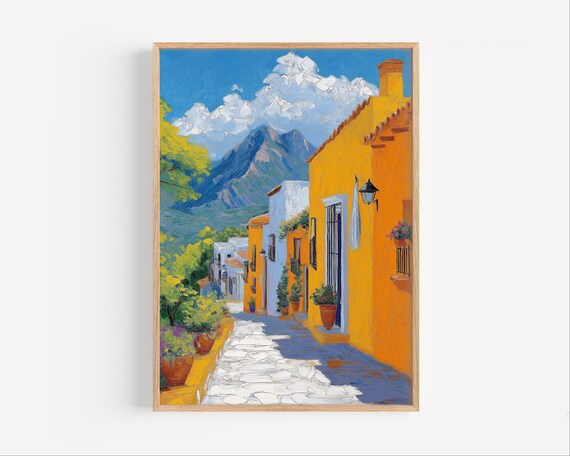 Aguascalientes Colonial Street Yellow Buildings Mexico Art Poster