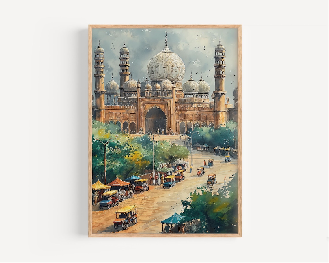 Lahore Pakistan Temple Watercolor Travel Poster