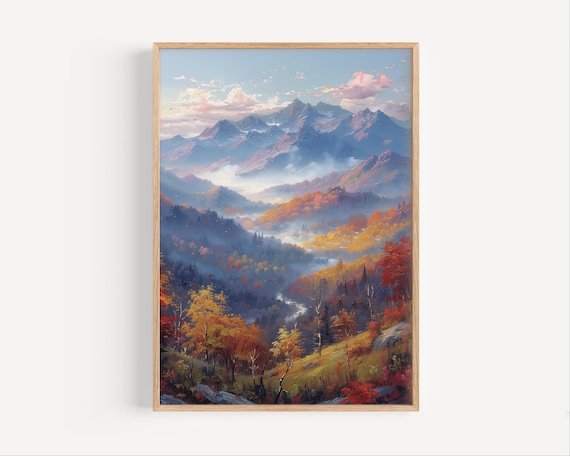 Blue Ridge Mountains Fall Oil Painting Autumn Appalachian Mountain Range Poster Print Or Canvas Travel Virginia New York Wall Art Gift
