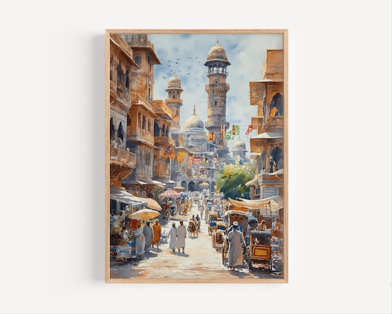 Karachi Pakistan Watercolor Travel Poster, Cityscape