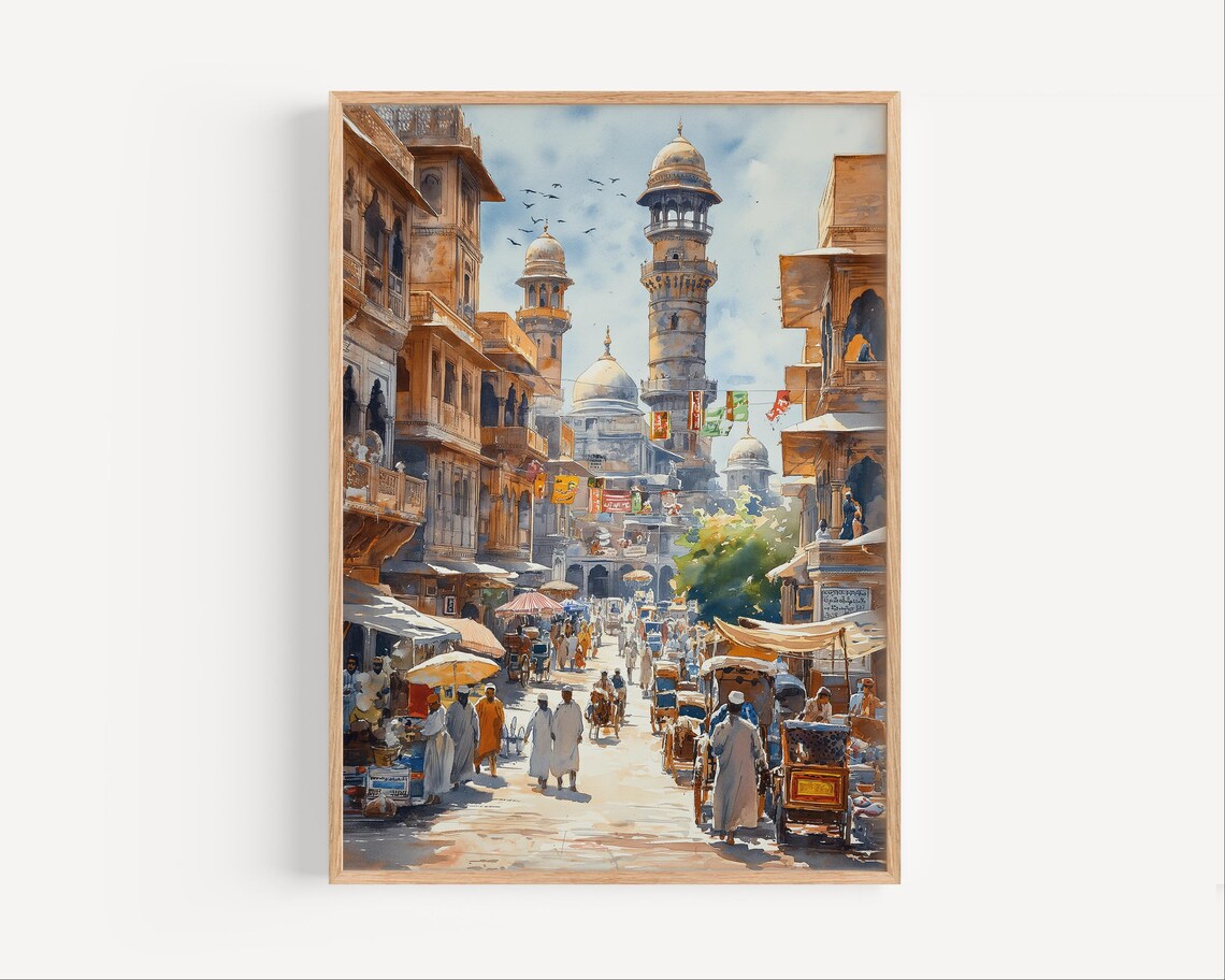 Karachi Pakistan Watercolor Travel Poster, Cityscape