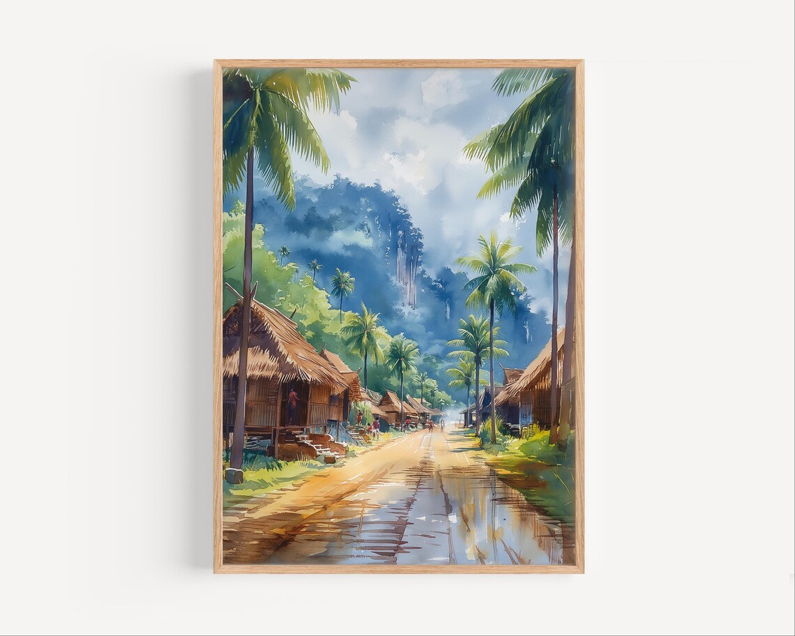 Filipino Village Watercolor Travel Poster Art Print