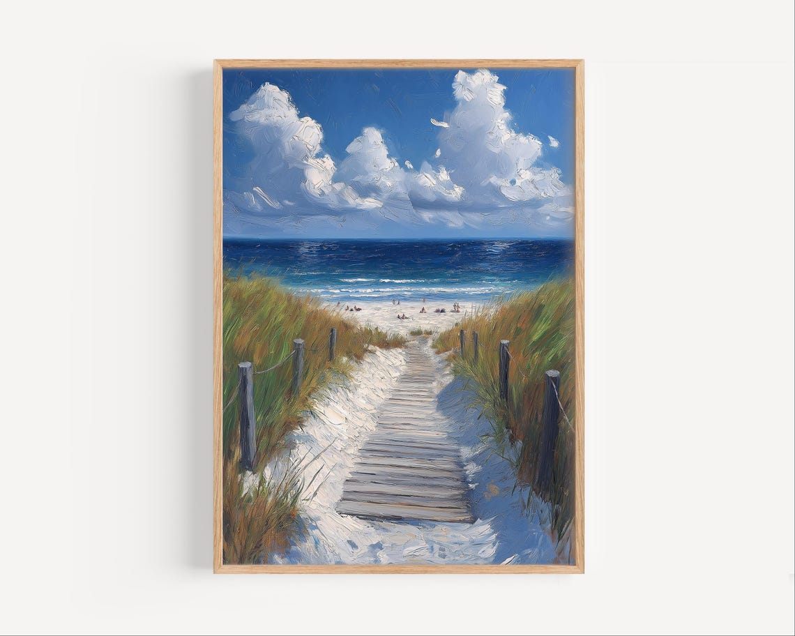 Jones Beach Boardwalk Over Dunes Oil Painting Ocean Waves Poster