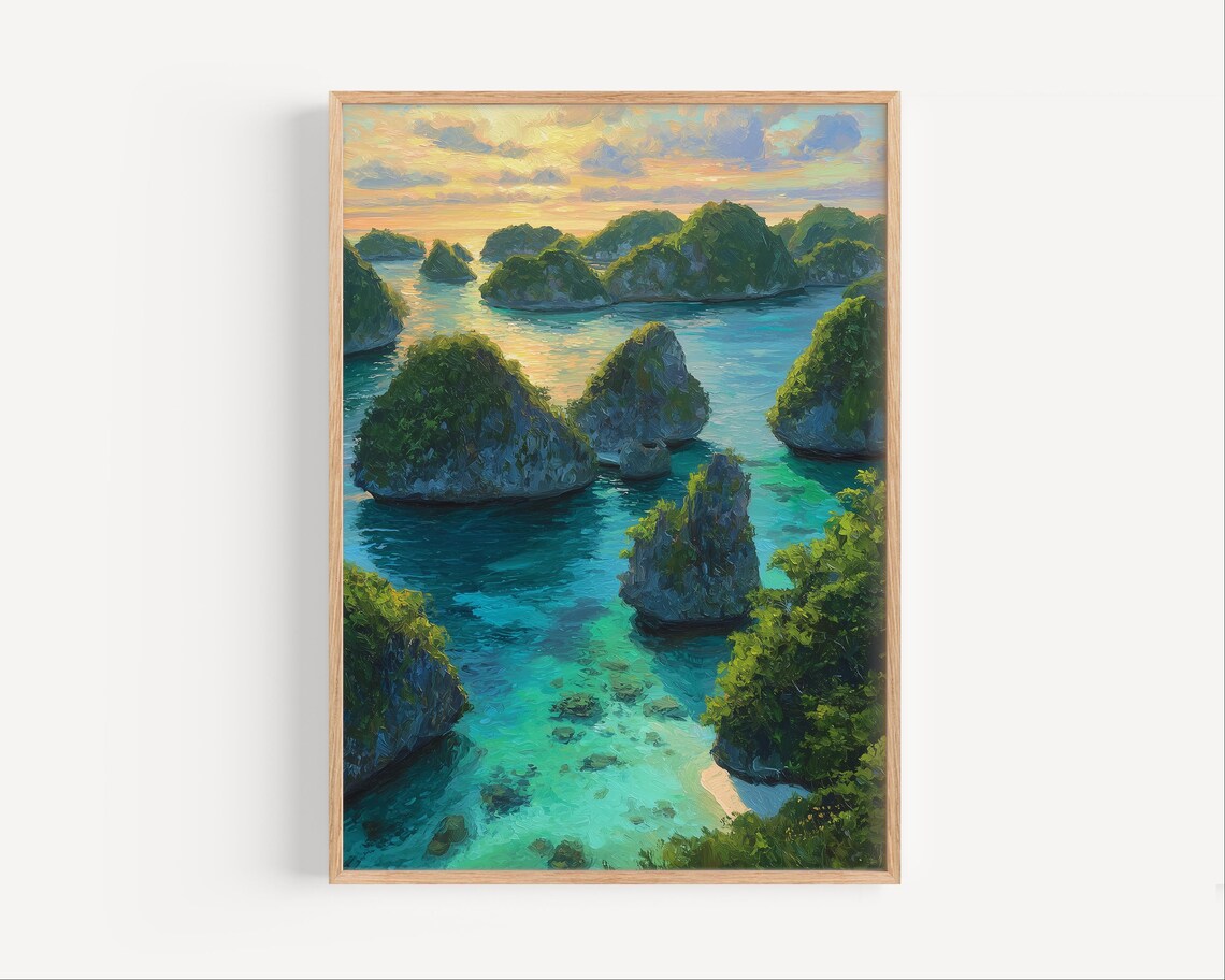 Tropical Limestone Islands Turquoise Bay Sunset Travel Art Poster